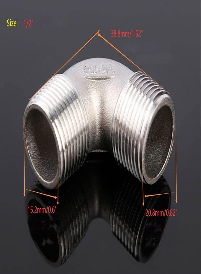 GDFYMI Pipe Fittings, 1/2" NPT 90 Degree Elbow, 304 Stainless Steel Barstock Street Elbow, Cast Pipe Fitting, Right Angle Ell 1/2" Male x 1/2" Male (2Pcs) - Image 2