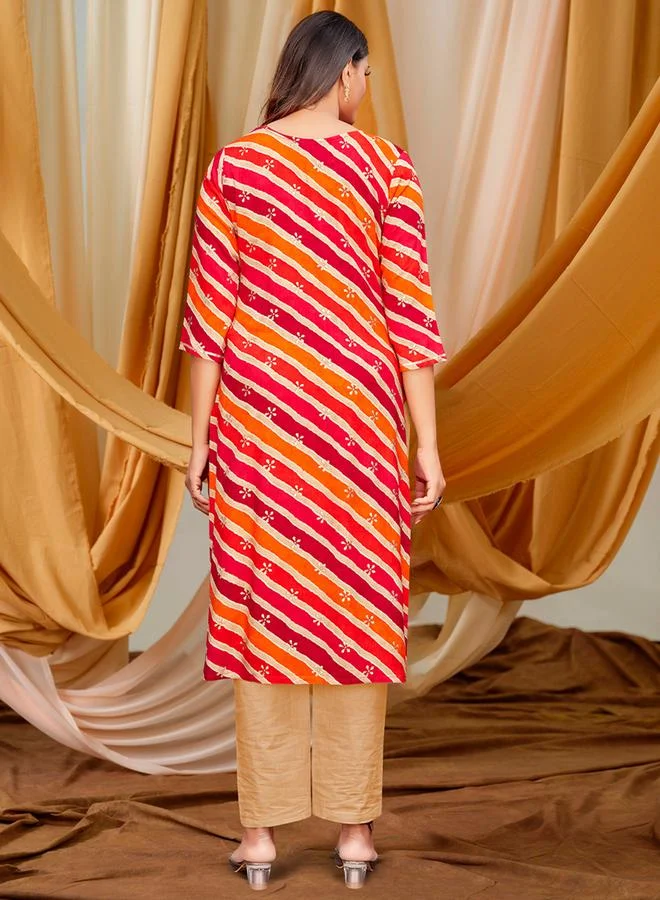 دي دبليو Printed Round Neck Straight Kurta by Styli