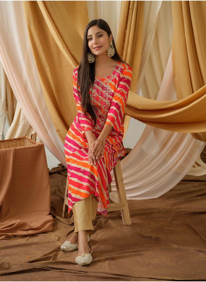 DW Printed Round Neck Straight Kurta by Styli  - Image 4