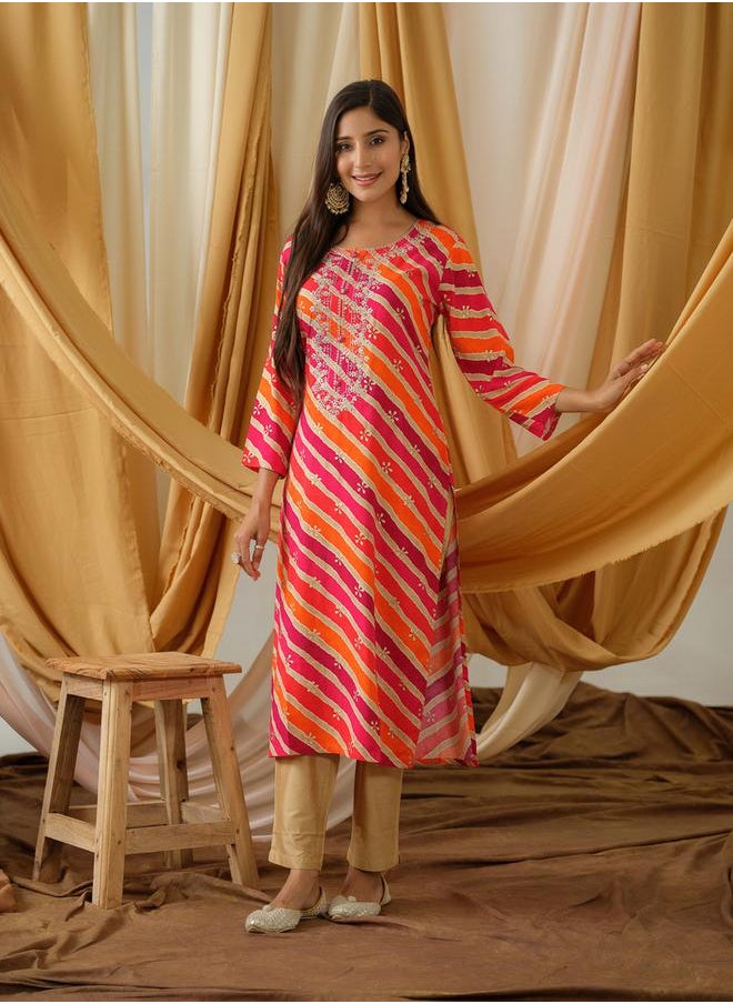 DW Printed Round Neck Straight Kurta by Styli  - Image 3