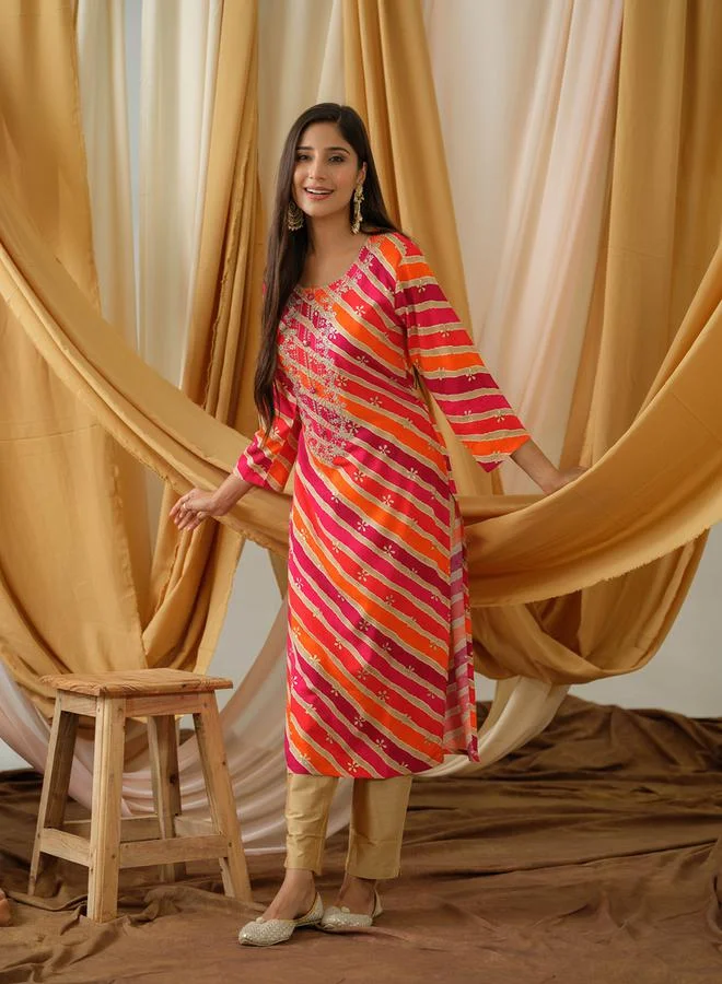 DW DW Printed Round Neck Straight Kurta
