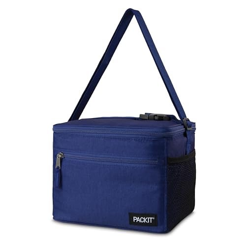 PackIt Freezable Essential Cooler, True Blue, Built with ECOFREEZE Technology, Fully Freezable, Collapsible, Reusable, With Adjustable Crossbody Strap, Top Clip Handle, Designed for Fresh Office - Image 2