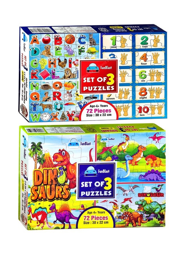 فنبلاست لعبة أحجية الصور المقطوعة FunBlast للأطفال - أحجية الصور المقطوعة للأبجدية والأرقام والديناصورات للأطفال، ألغاز أرضية للأطفال من سن 3 سنوات فما فوق، 144 قطعة (متعددة الألوان) - Image 1