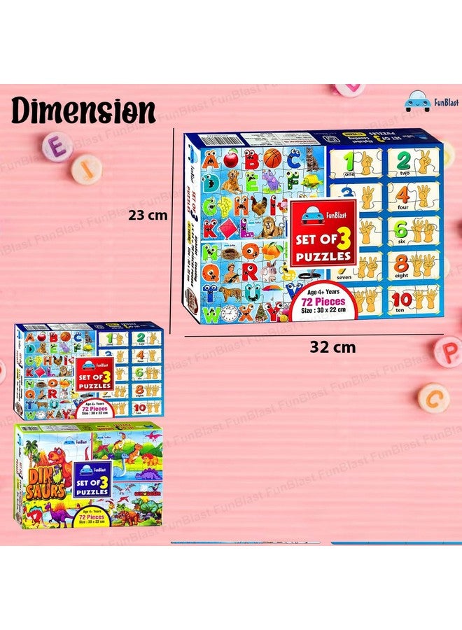 فنبلاست لعبة أحجية الصور المقطوعة FunBlast للأطفال - أحجية الصور المقطوعة للأبجدية والأرقام والديناصورات للأطفال، ألغاز أرضية للأطفال من سن 3 سنوات فما فوق، 144 قطعة (متعددة الألوان) - Image 2