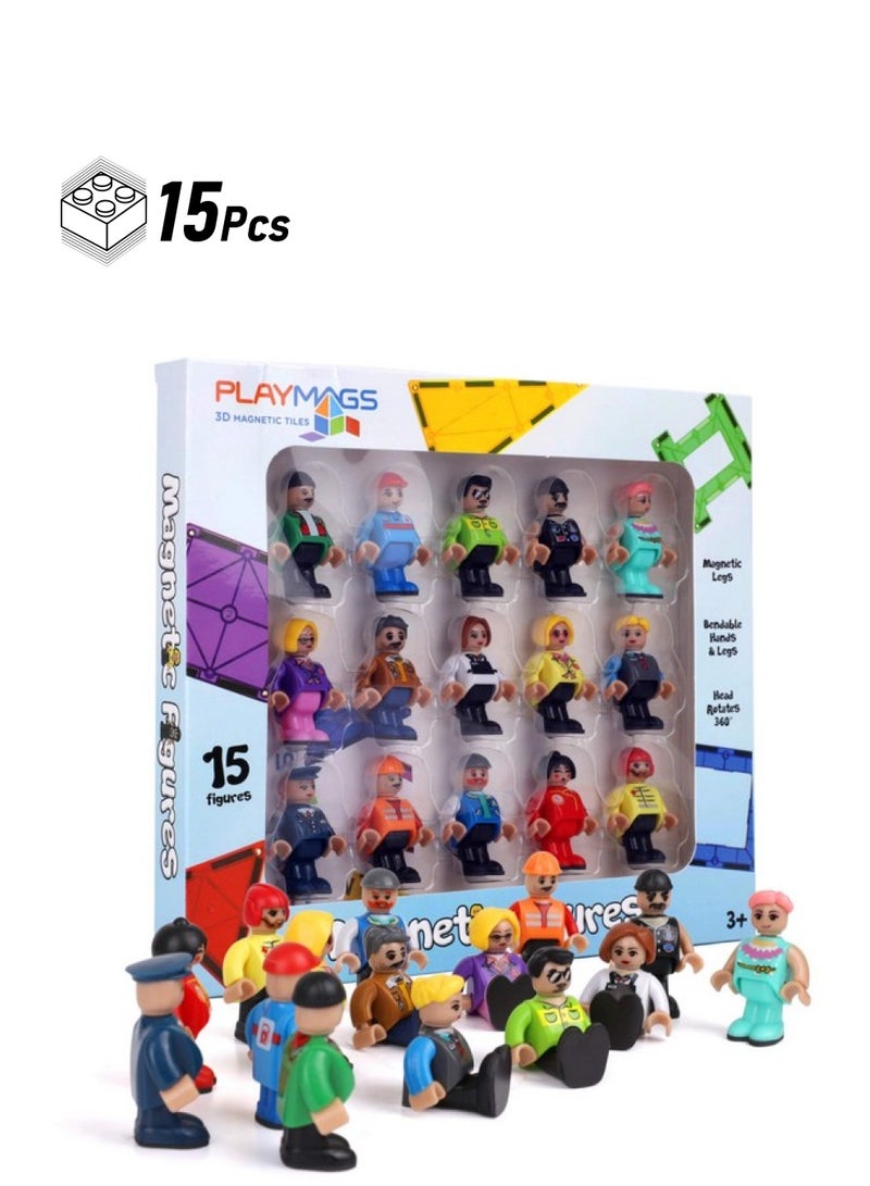 Playmags Community Figures Set Of 15 Pieces Play People Perfect For Magnetic Tiles Stem Learning Toys Children Expansion Pack - Image 1
