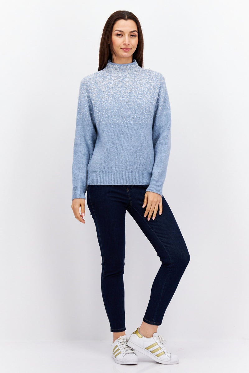 Fire & Glory Women Mock Neck Long Sleeve Textured Sweater, Blue - Image 3
