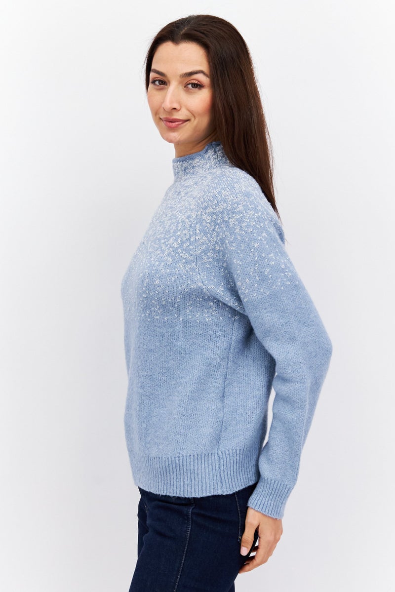 Fire & Glory Women Mock Neck Long Sleeve Textured Sweater, Blue - Image 2