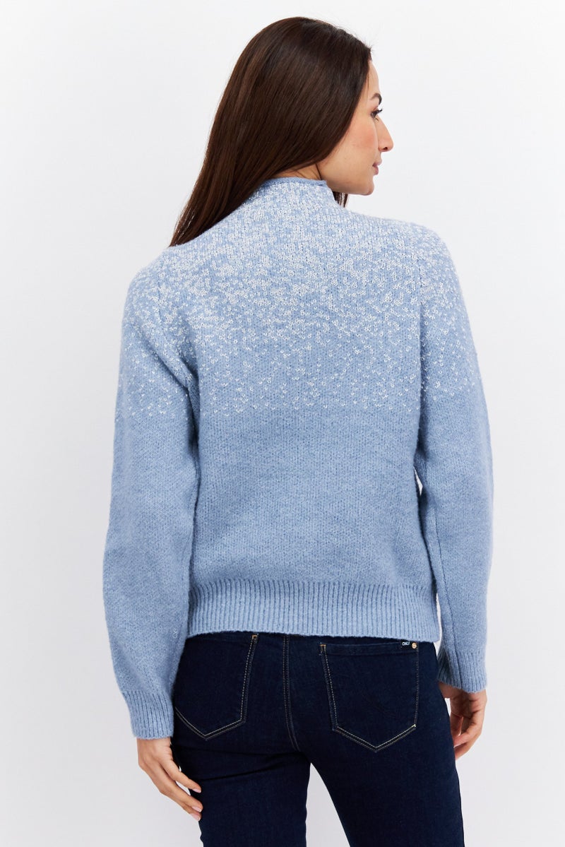 Fire & Glory Women Mock Neck Long Sleeve Textured Sweater, Blue - Image 4