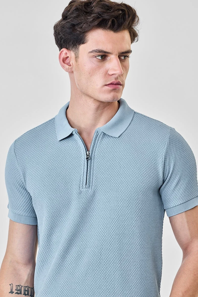 SNITCH Regular Fit Zipper Polo T-Shirt