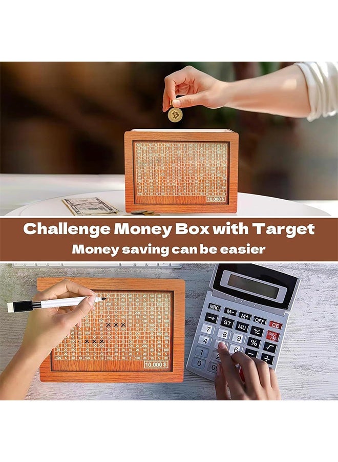 JS Money Saving Box for Kids Adults, 10000 Savings Challenge Box, Wooden Digital Cash Vault Piggy Bank, Boys Girls Cash box with Money Target and Numbers - Image 4