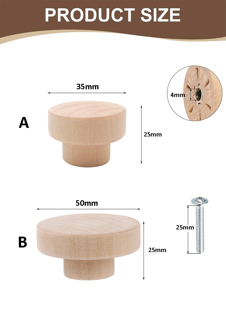 6PCS Wooden Drawer Knobs Flat Top Round Cabinet Knobs 1.38"(35mm) Natural Wooden Dresser Drawer Knobs Kitchen Cabinet Pulls Handles Wood Furniture Knobs - Image 2