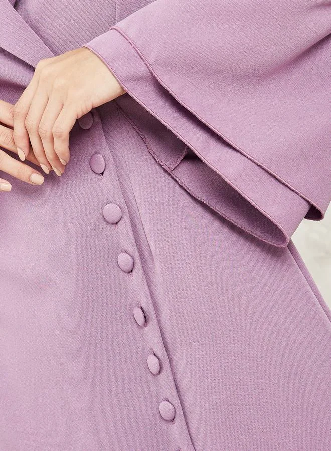 Styli Notch Lapel Blazer Midi Dress with Bell Sleeve