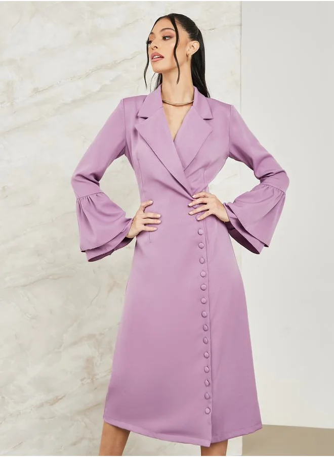 ستايلي Notch Lapel Blazer Midi Dress with Bell Sleeve