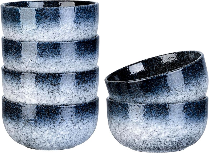 SQS CERAMICS أوعية سيراميك صغيرة للمطبخ مجموعة من 6 أوعية 9 أونصات لأيس كريم الحساء الأطباق الجانبية التغميس التوابل تحضير الوجبات آمنة للاستخدام في الميكروويف وغسالة الصحون باللون الأزرق الداكن - Image 1