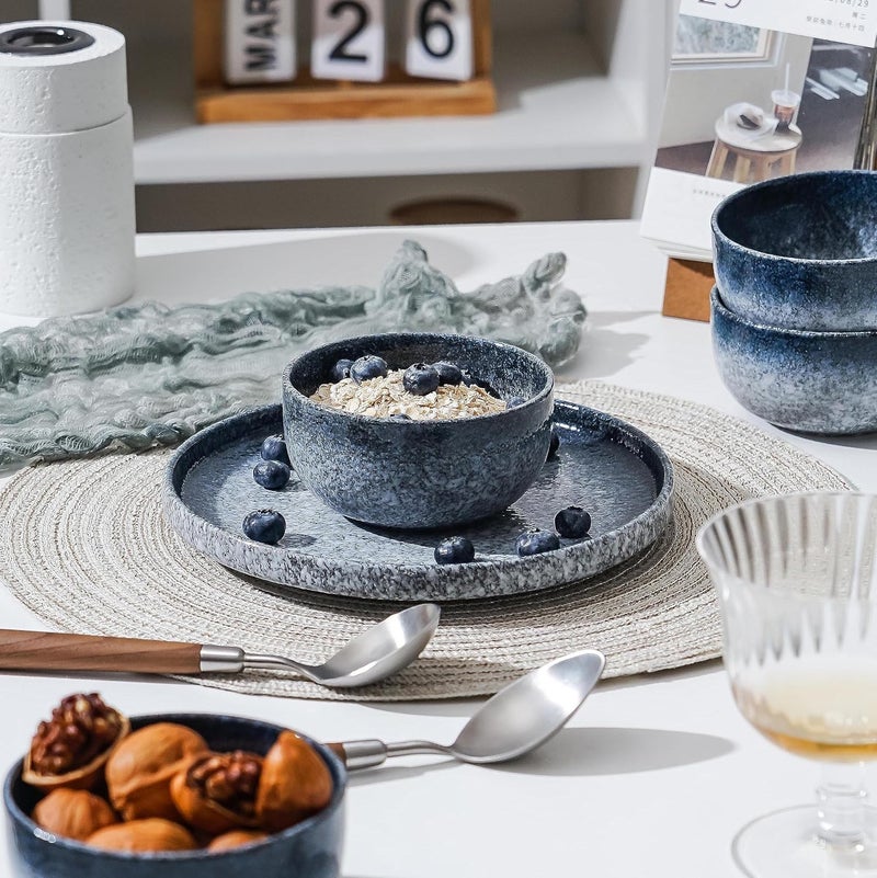 SQS CERAMICS أوعية سيراميك صغيرة للمطبخ مجموعة من 6 أوعية 9 أونصات لأيس كريم الحساء الأطباق الجانبية التغميس التوابل تحضير الوجبات آمنة للاستخدام في الميكروويف وغسالة الصحون باللون الأزرق الداكن - Image 4