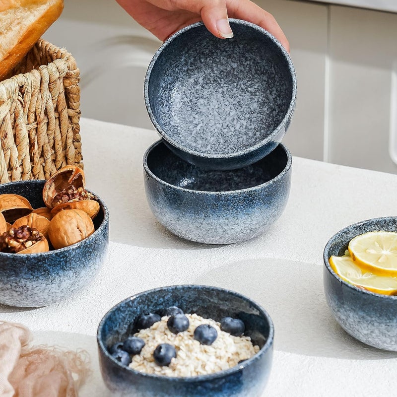 SQS CERAMICS أوعية سيراميك صغيرة للمطبخ مجموعة من 6 أوعية 9 أونصات لأيس كريم الحساء الأطباق الجانبية التغميس التوابل تحضير الوجبات آمنة للاستخدام في الميكروويف وغسالة الصحون باللون الأزرق الداكن - Image 5