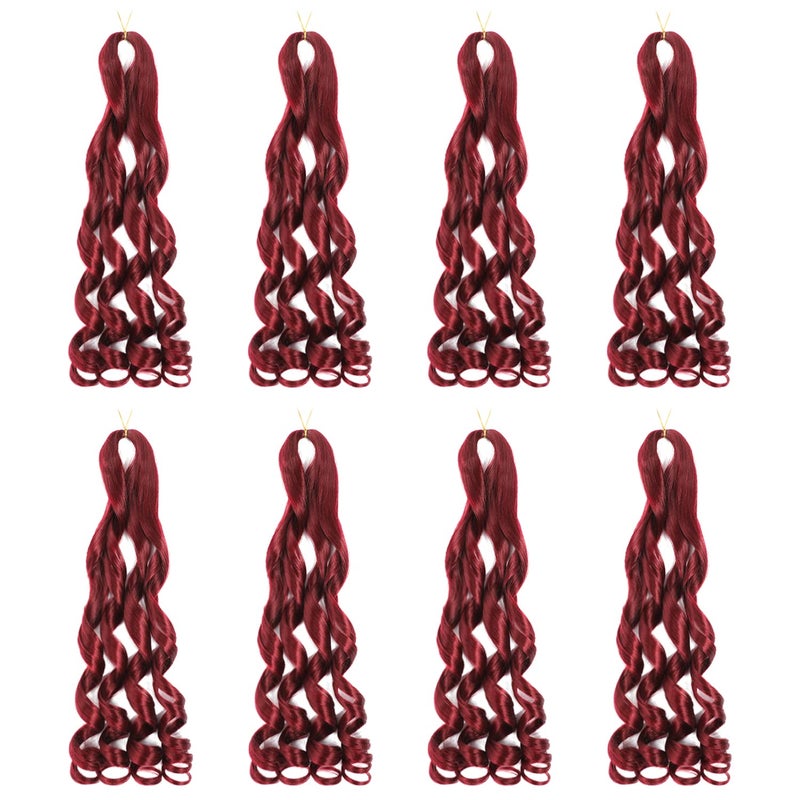 Conrora French Curly Braiding Hair 24 Inch 8 Packs Burgundy Color - Pre Stretched Bouncy Braiding Hair- Loose Wavy Synthetic Hair Extensions For Black Women (24 inch 8 packs, Burgundy) - Image 2