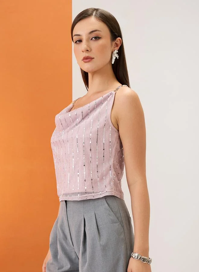 globus Women Pink Sequin Strappy Top