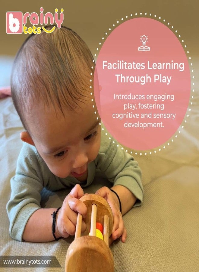 Brainytots Rolling Drum Rattle | Neem Wood Rattle | Montessori Inspired Educational Toy | Improves Fine and Gross Motor Skills | Improves Grasp and Auditory Stimulation - Image 2