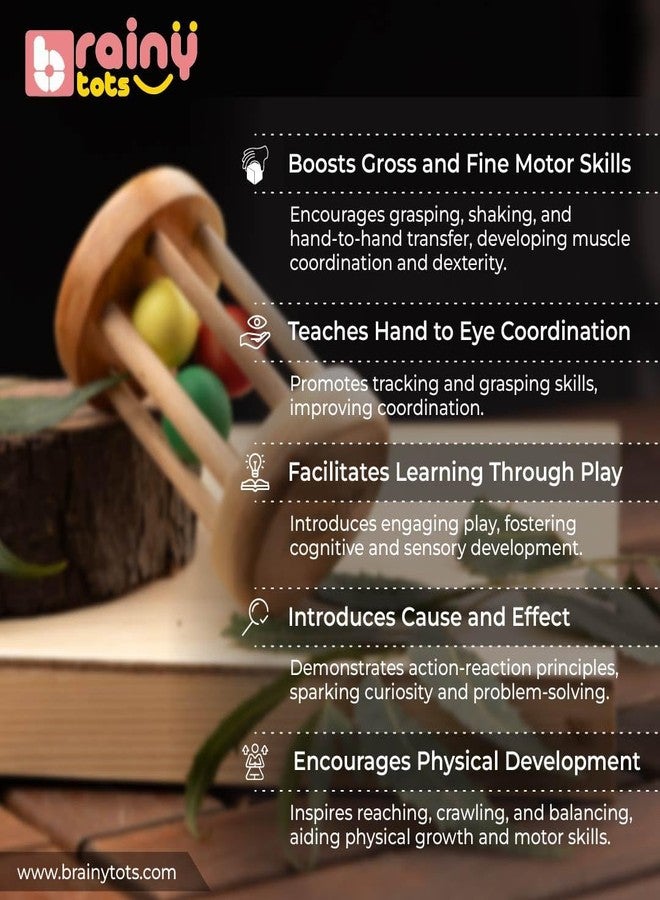 Brainytots Rolling Drum Rattle | Neem Wood Rattle | Montessori Inspired Educational Toy | Improves Fine and Gross Motor Skills | Improves Grasp and Auditory Stimulation - Image 5