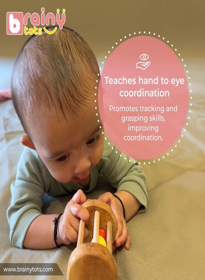Brainytots Rolling Drum Rattle | Neem Wood Rattle | Montessori Inspired Educational Toy | Improves Fine and Gross Motor Skills | Improves Grasp and Auditory Stimulation - Image 3