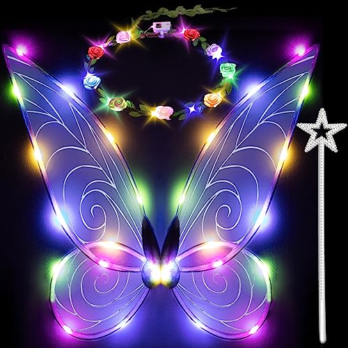 quescu Fairy Wings for AdultsLED Butterfly Wings for Girls WomenHalloween Costume Dress Up WhiteColor Light - Image 1