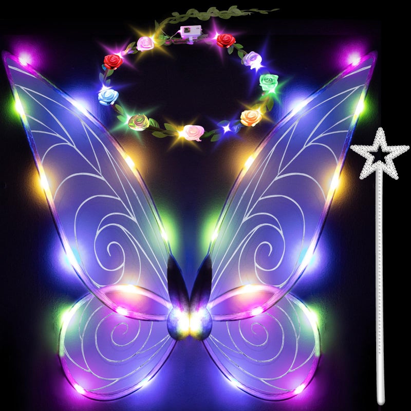 quescu Fairy Wings for AdultsLED Butterfly Wings for Girls WomenHalloween Costume Dress Up WhiteColor Light - Image 2