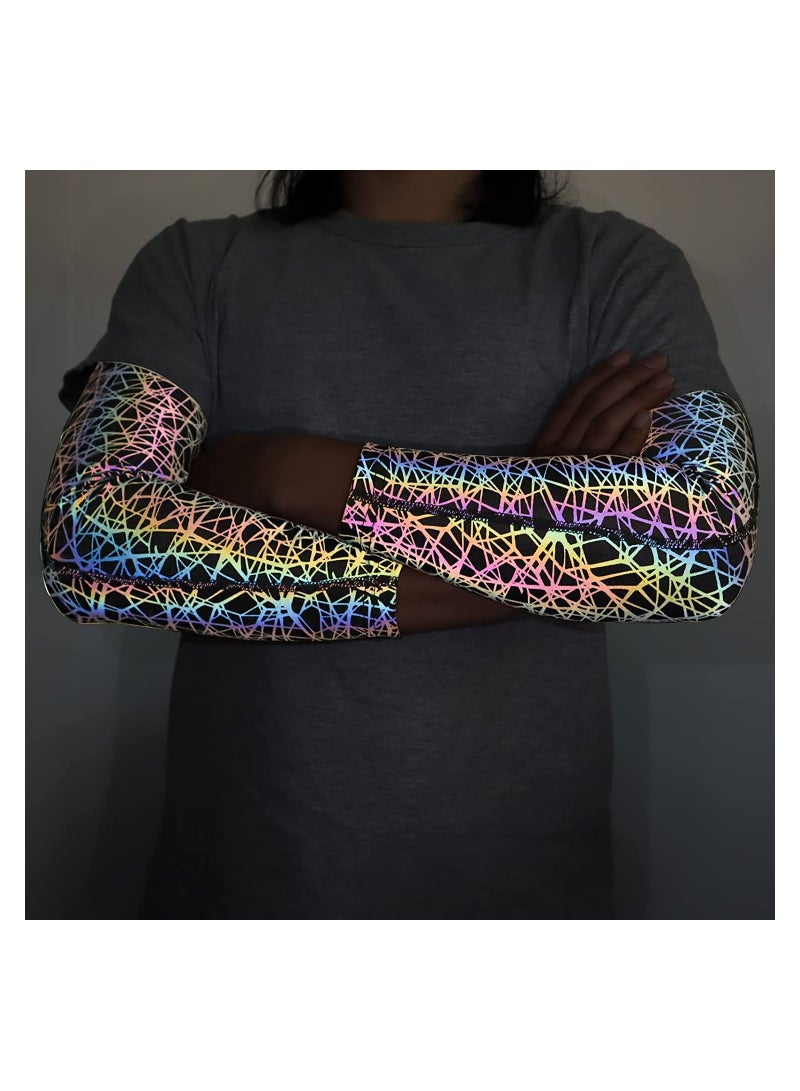 SYOSI Men Rainbow Reflective Sleeves Compression Arm Sleeves Holographic Glowing Night Casual Sleeves Size M - Image 3