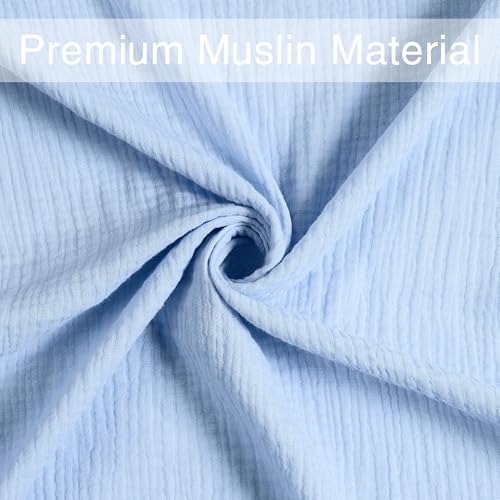 Meracorallo Muslin Swaddle Blanket, 100% Cotton Receiving Blanket Soft and Breathable Swaddle Wrap for Baby Boys and Girls, Sky Blue - Image 5