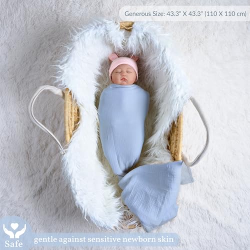 Meracorallo Muslin Swaddle Blanket, 100% Cotton Receiving Blanket Soft and Breathable Swaddle Wrap for Baby Boys and Girls, Sky Blue - Image 2
