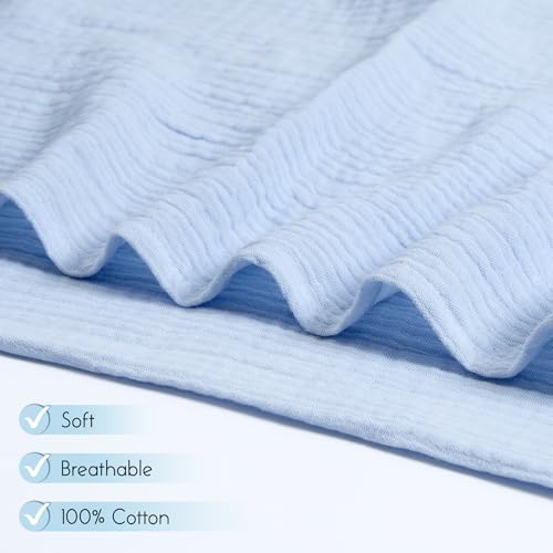 Meracorallo Muslin Swaddle Blanket, 100% Cotton Receiving Blanket Soft and Breathable Swaddle Wrap for Baby Boys and Girls, Sky Blue - Image 3