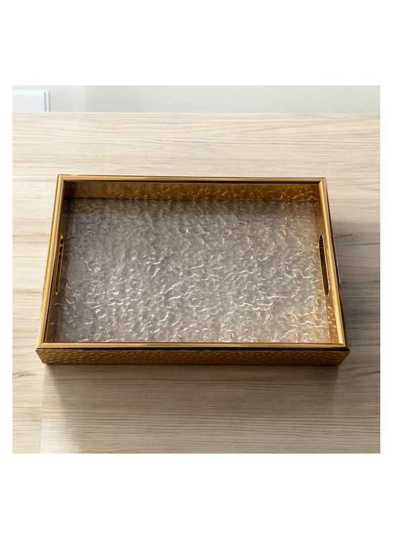 طقم صواني تقديم زجاجية خشبية مستطيلة بتصميم مزخرف مكونة من قطعتين - Image 3