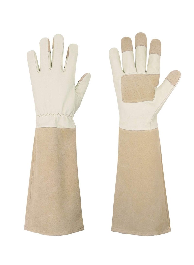 Excefore Heavy Duty Gardening Gloves, Rose Pruning Gloves for Men & Women, Long Thorn Proof Gardening Gloves, Breathable Leather Gauntlet , Best Garden Gifts & Tools for Gardener (Large, Beige)  - Image 1