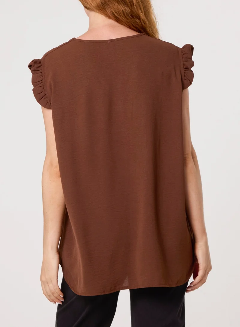 Blue Vanilla Gold Button Detail Frill Top