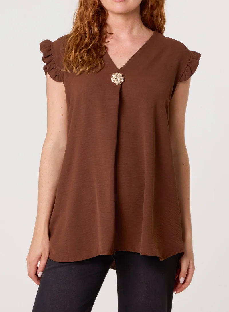 Blue Vanilla Gold Button Detail Frill Top