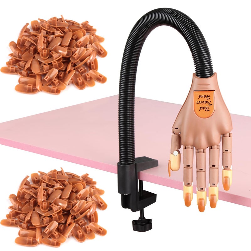 Acrylic Nails Flexible Practice Fake Hand BORNBYME Nail Training Adjustable Finger Kits Fake Nails Hands for Nail Beginner Practice with 200 PCS Nail Tips