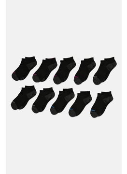 SKECHERS Women 10 Pairs Brand Logo Qtr Crew Socks, Black  - Image 1
