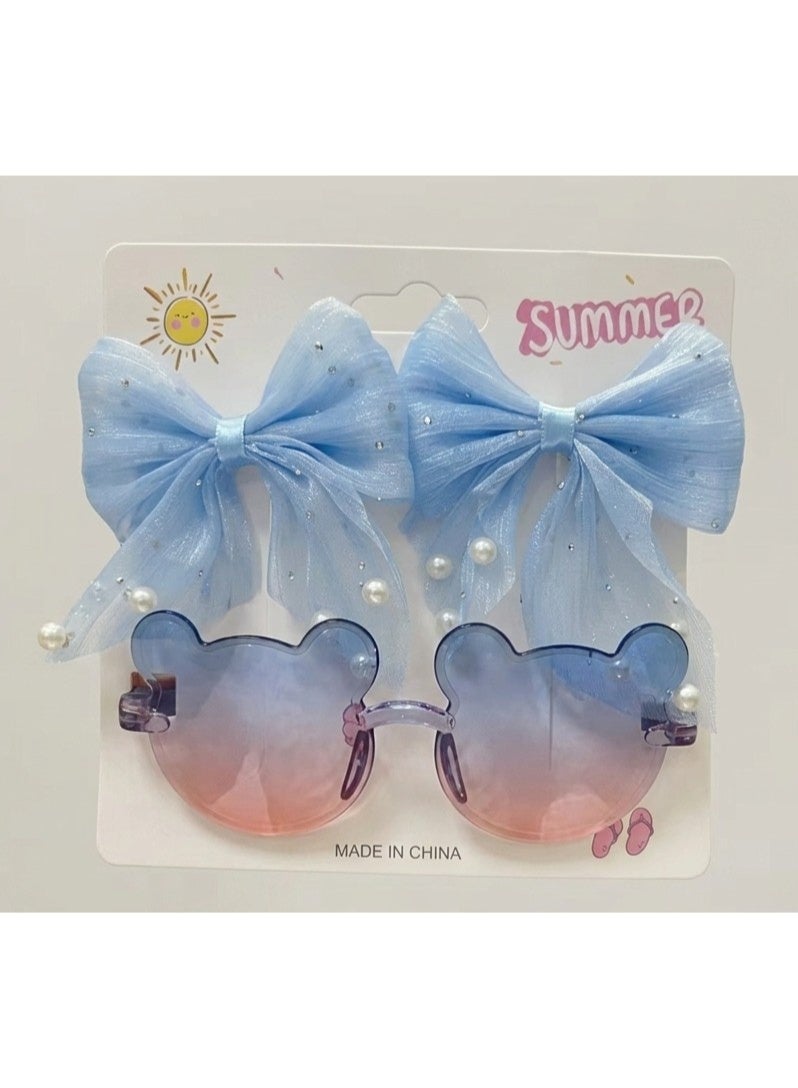 Children's sunglasses for girls, come with 2 assorted hair clips. High-quality glasses, girls' accessories. - Image 1