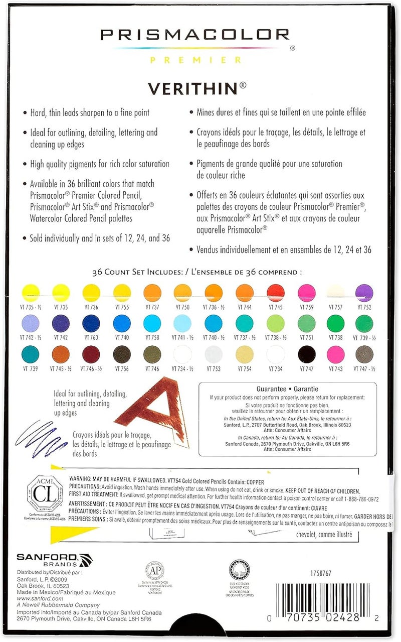Prismacolor Premier Verithin Colored Pencils, Assorted Colors, 36 Pack - Image 2