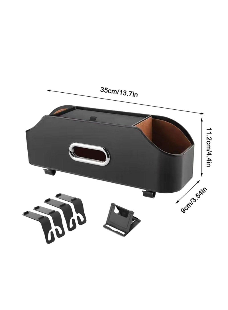 SOLARAE Vehicle Multifunctional Storage Box, PU Leather Tissue Holder for Car Headrest, 4 in 1 Car Tissue Box Holder with Hooks & Phone Holder, Car Storage Organiser Boxes for Car Accessories - Image 2