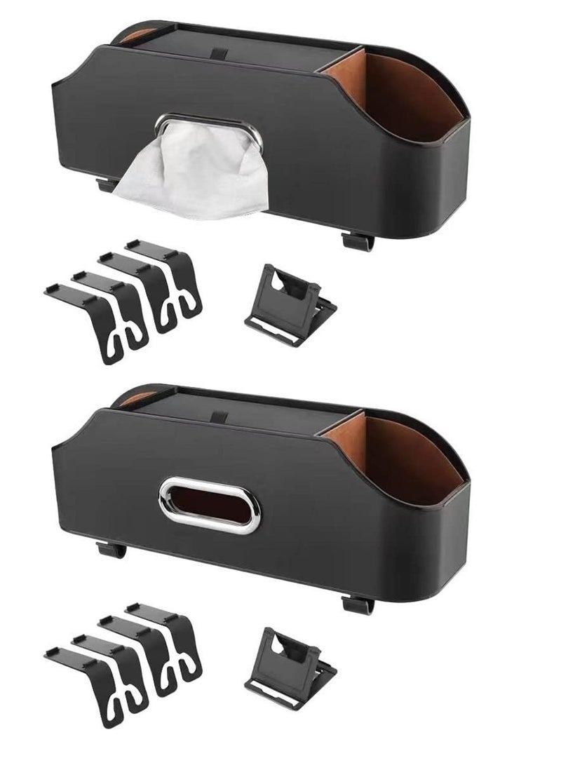 SOLARAE Vehicle Multifunctional Storage Box, PU Leather Tissue Holder for Car Headrest, 4 in 1 Car Tissue Box Holder with Hooks & Phone Holder, Car Storage Organiser Boxes for Car Accessories - Image 1