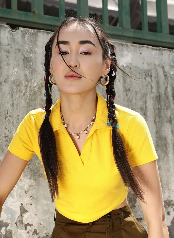 STREET 9 BASICS Yellow Polo Collar T-Shirt for Women