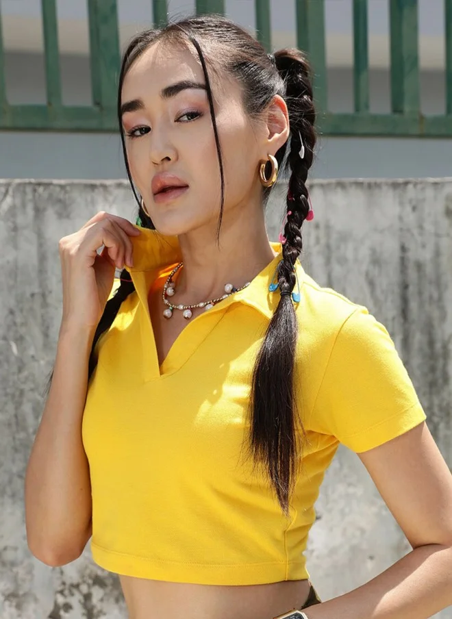 STREET 9 BASICS Yellow Polo Collar T-Shirt for Women