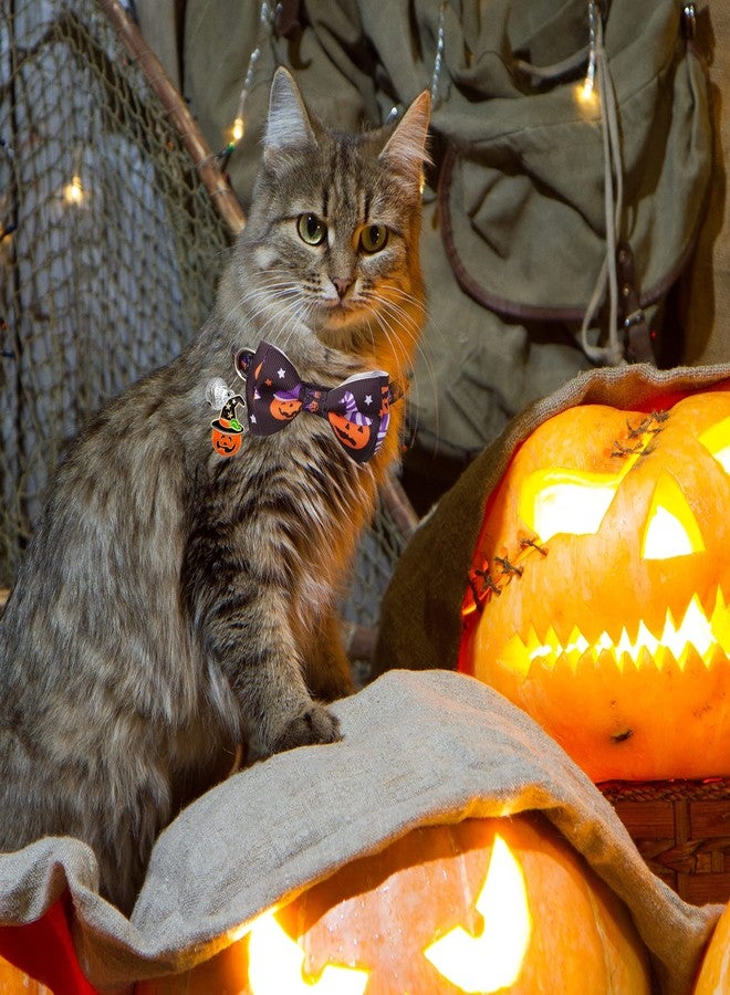 LLHK 4 Pack Halloween Cat Collar with Bow Tie and Bell,Breakaway Kitten Collar for Girl Boy Cats,Adjustable 7-12inch,for Kitty Kitten Adult Cats,Pet Supplies… - Image 2
