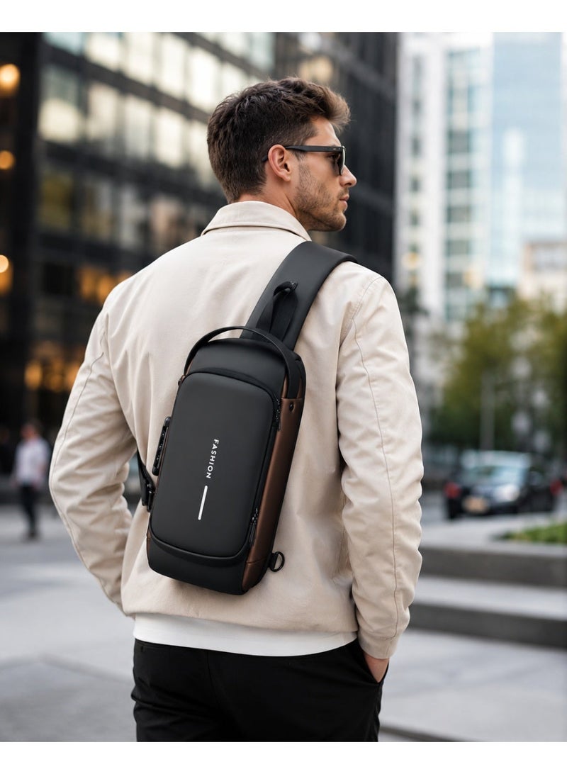cross bag men | Water-Resistant Sling Bag with Double Digital Security Lock & USB Charging Port | Black & Gold | large size - Image 2
