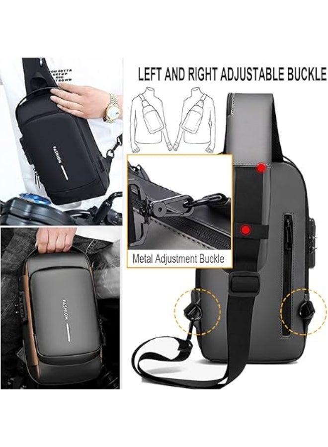 cross bag men | Water-Resistant Sling Bag with Double Digital Security Lock & USB Charging Port | Black & Gold | large size - Image 4