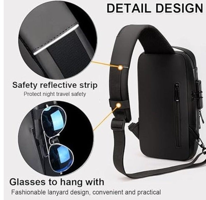 cross bag men | Water-Resistant Sling Bag with Double Digital Security Lock & USB Charging Port | Black & Gold | large size - Image 5