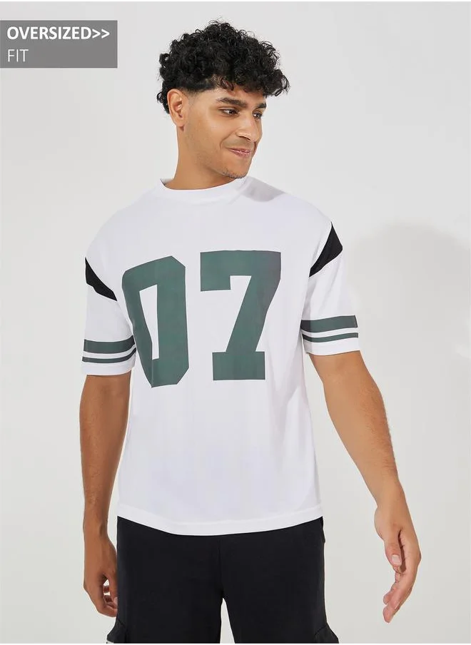 Styli Oversized Varsity Print Crew Neck T-Shirt