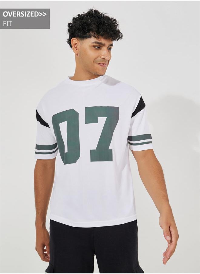 Styli Oversized Varsity Print Crew Neck T-Shirt  - Image 1