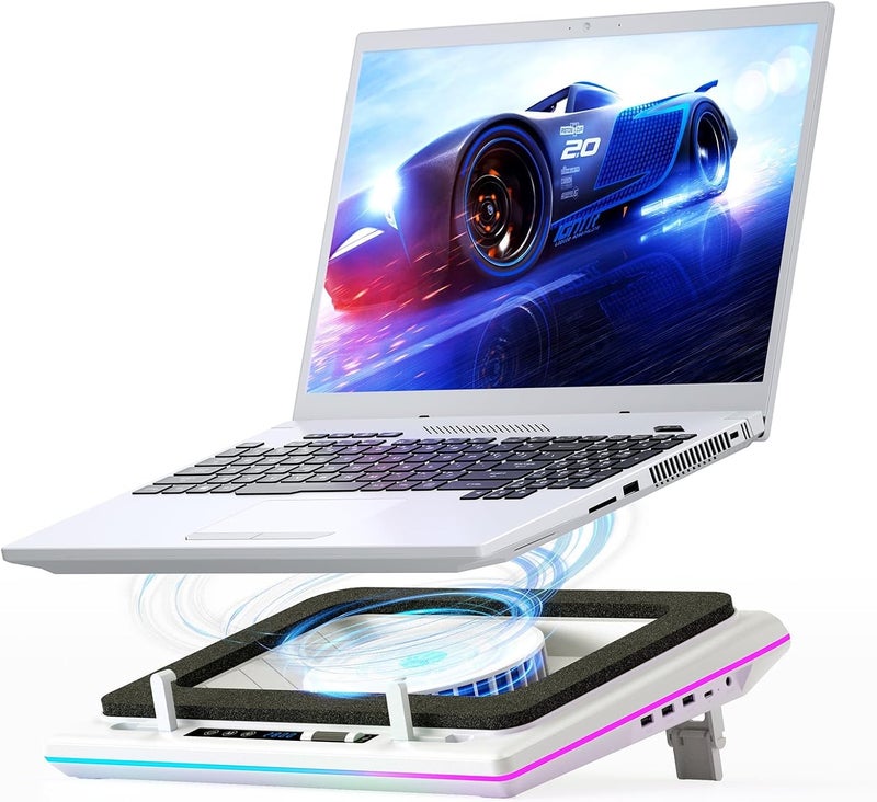 llano RGB Laptop Cooling Pad with Powerful Turbofan, Gaming Laptop Cooler Radiator with Infinitely Variable Speed, Touch Control, LCD Screen, 3-Port USB Hub, Seal Foam for Rapid Cooling Laptop 15-19'' - Image 1